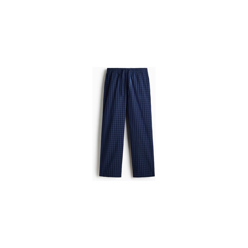 H&M - Popelínové kalhoty Relaxed Fit - Tmavomodrá/Kostka
