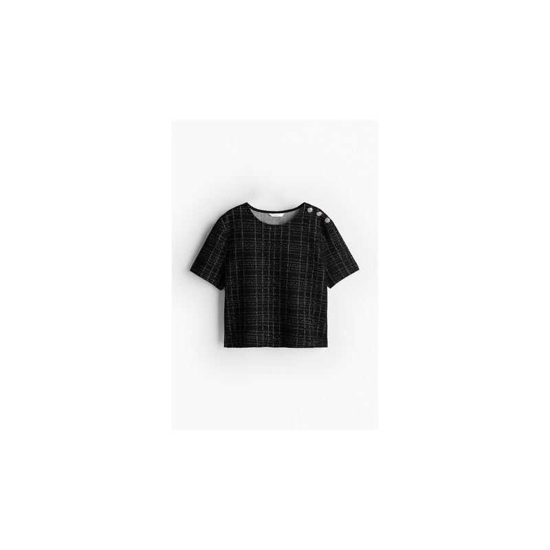 H&M - Krátký top z buklé - Černá/Kostka