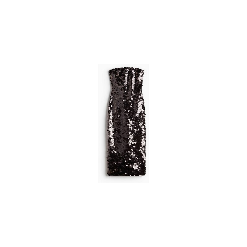 H&M - Flitrové šaty bandeau - Černá