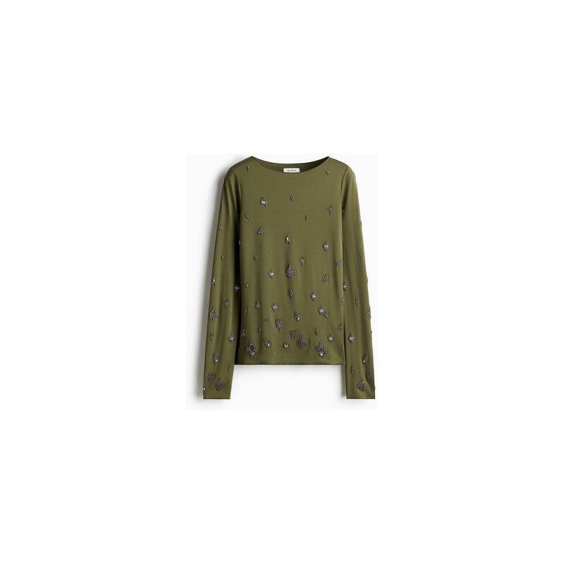 H&M - Top zdobený korálky - Tmavě Zelená