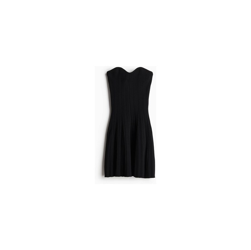 H&M - Žebrované šaty tube dress bez ramínek - Černá