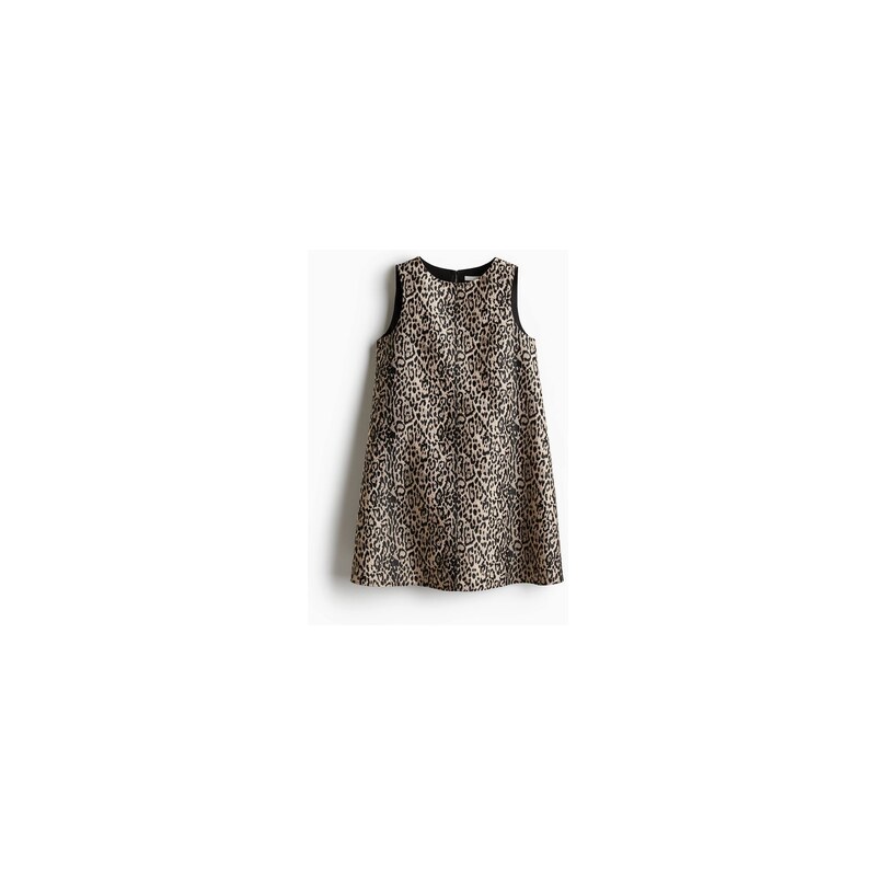 H&M - Rovné volné šaty z žakárové tkaniny - Černá/Leopardí