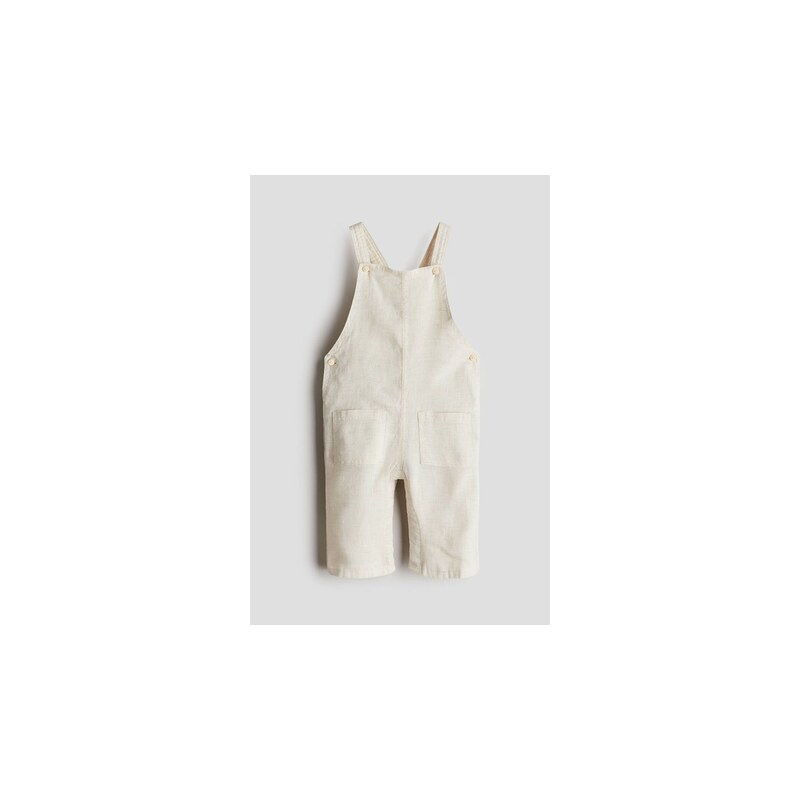 H&M - Lněné kalhotys laclem - Světle Béžová