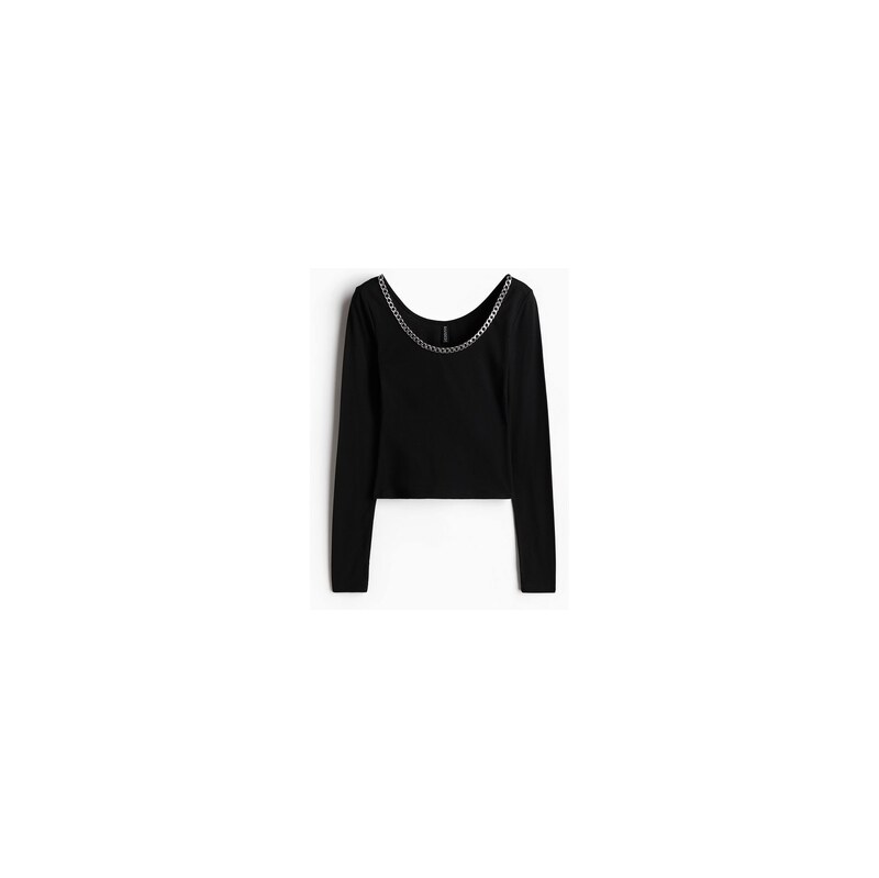 H&M - Tops řetízkovým detailem a dlouhými rukávy - Černá