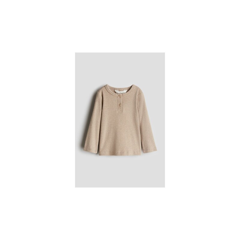 H&M - Žebrované triko henley - Béžová
