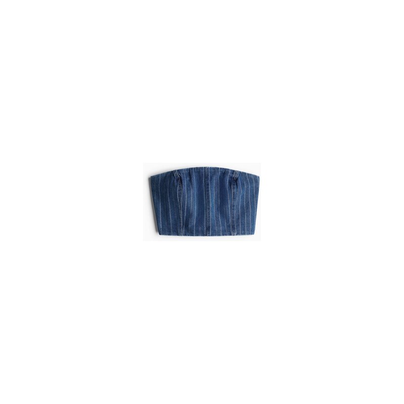 H&M - Džínový croptop bandeau - Denim Blue