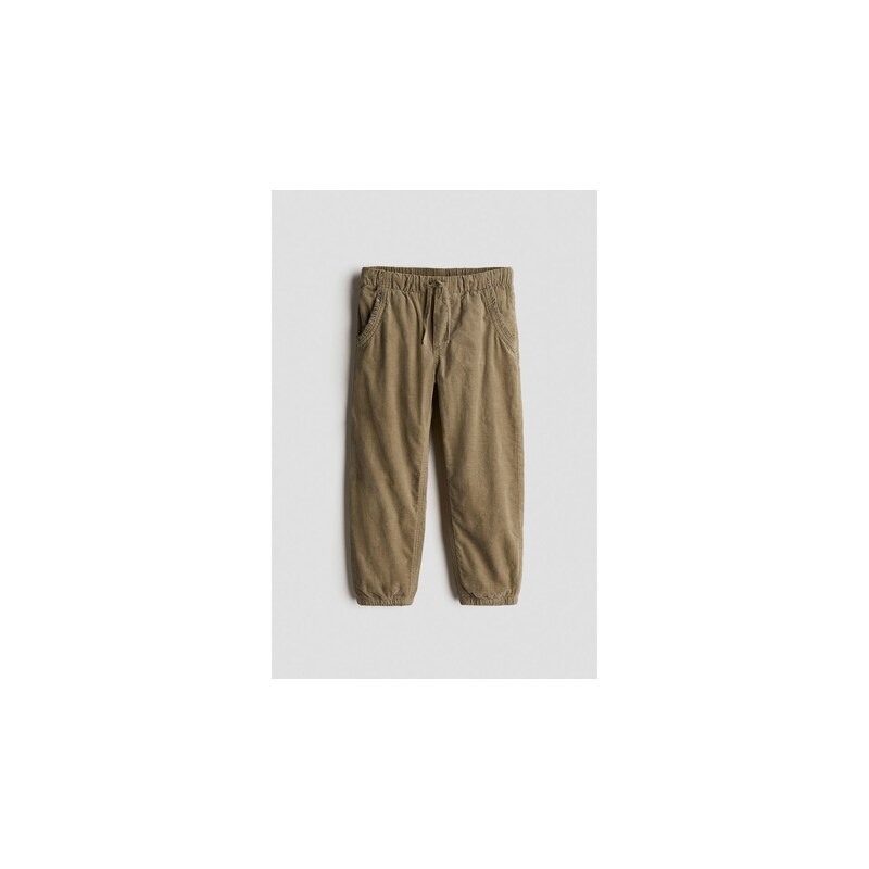 H&M - Kalhoty jogger z bavlněného manšestru - Khaki Zelená