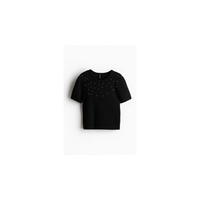 H&M - Zdobený top z jemného úpletu - Černá