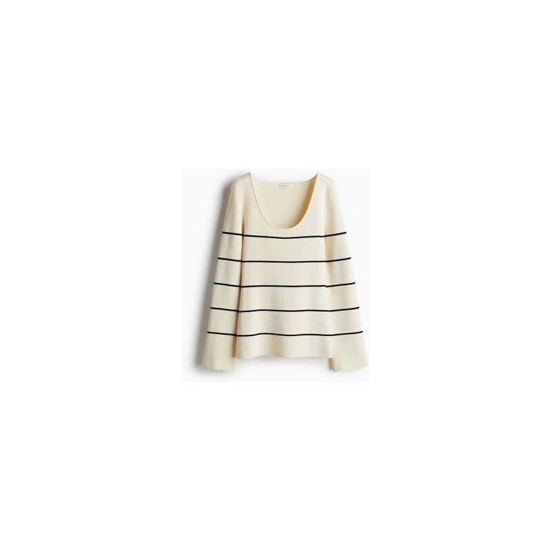 H&M - Svetrs hlubokým kulatým výstřihem - Krémová/Proužky