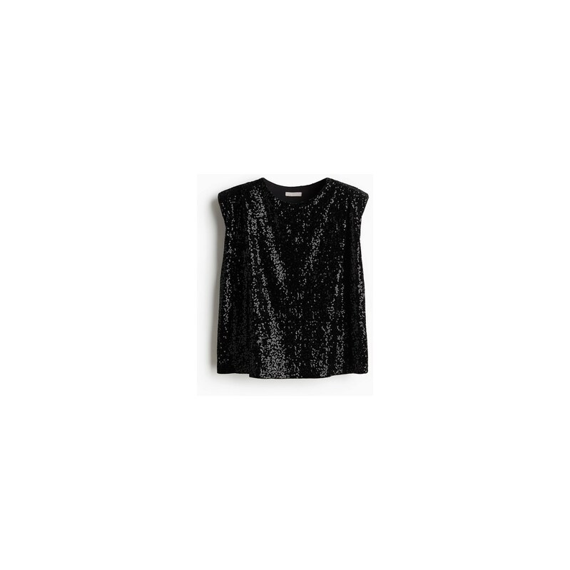 H&M - Flitrový tops ramenními vycpávkami - Černá