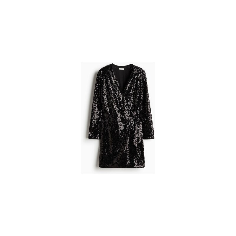 H&M - Flitrové zavinovací šaty - Černá