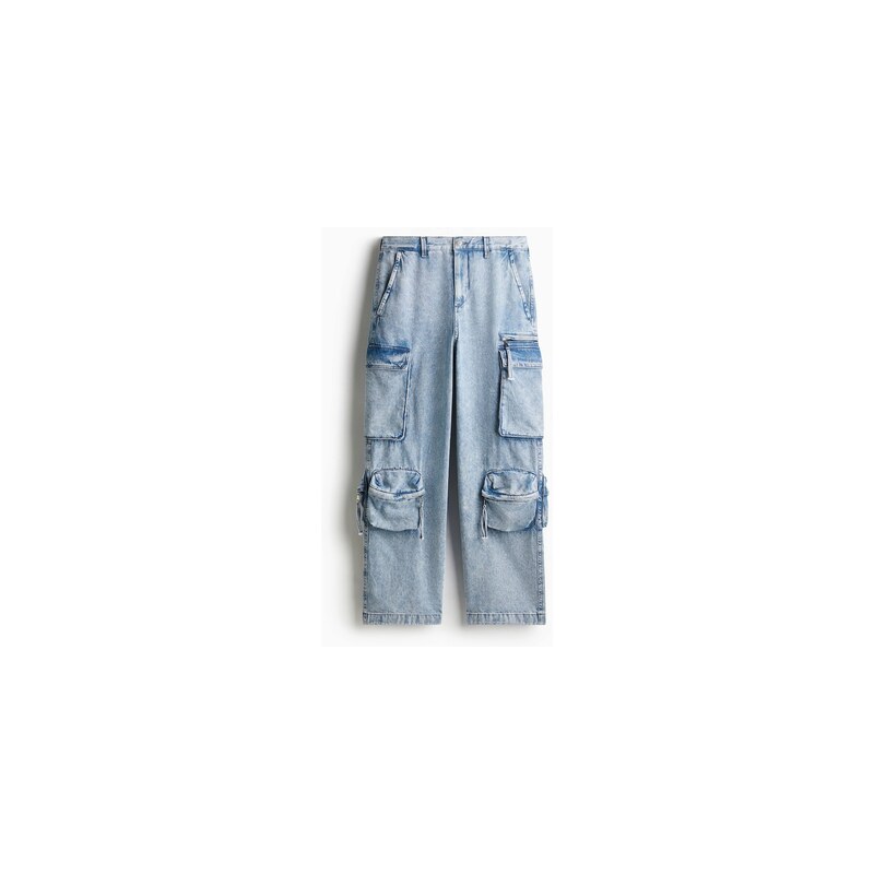 H&M - Loose Cargo Jeans - Světlý Denim Blue