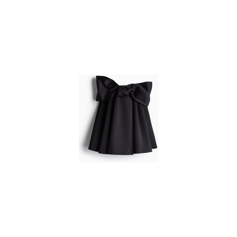 H&M - Saténové minišatys přední mašlí - Černá