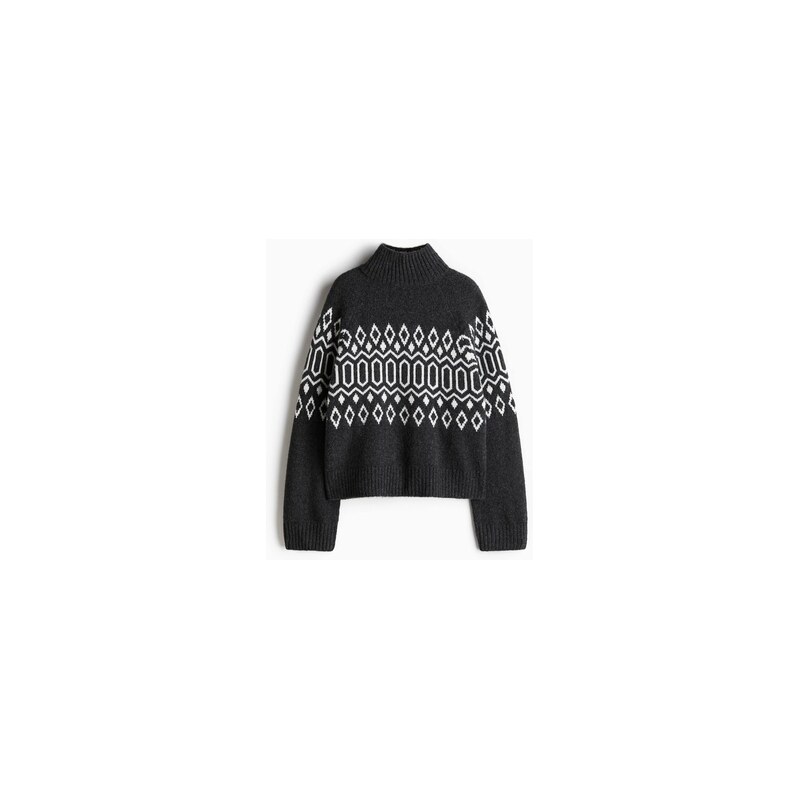 H&M - Svetr z žakárového úpletus vysokým límcem - Tmavě Šedý