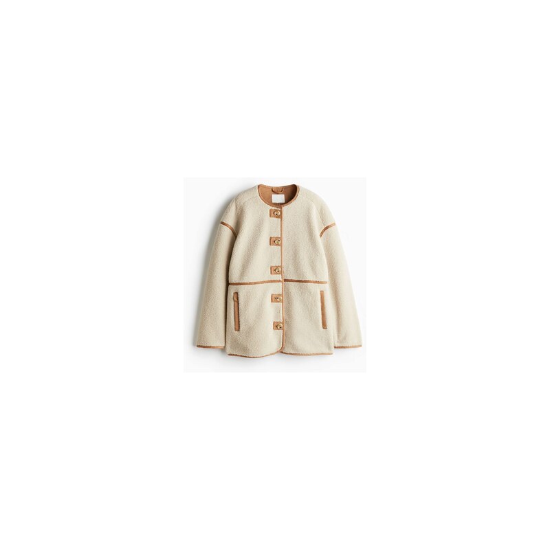 H&M - Plyšová bunda - Světle Béžová
