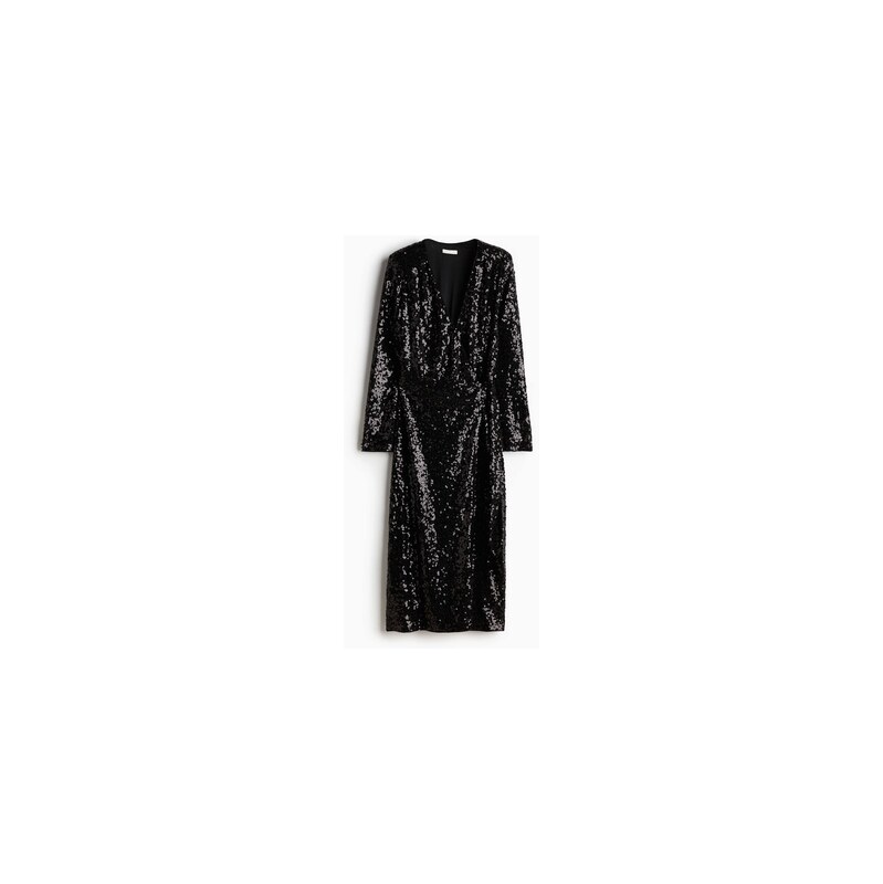 H&M - Flitrové zavinovací šaty - Černá