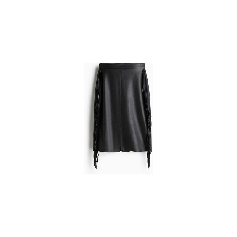 H&M - Sukně s povrchovou úpravou as třásněmi - Černá