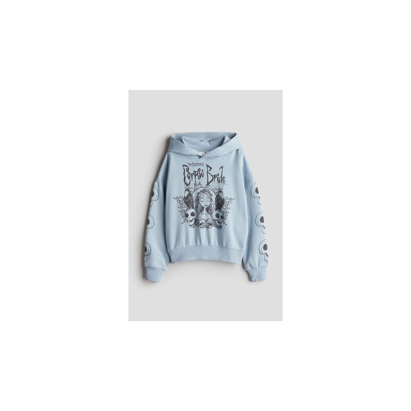 H&M - Oversized mikinas kapucí a potiskem - Bleděmodrá/Corpse