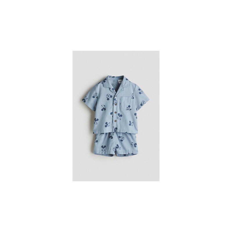 H&M - Dvoudílná bavlněná soupravas potiskem - Bleděmodrá/Myšák