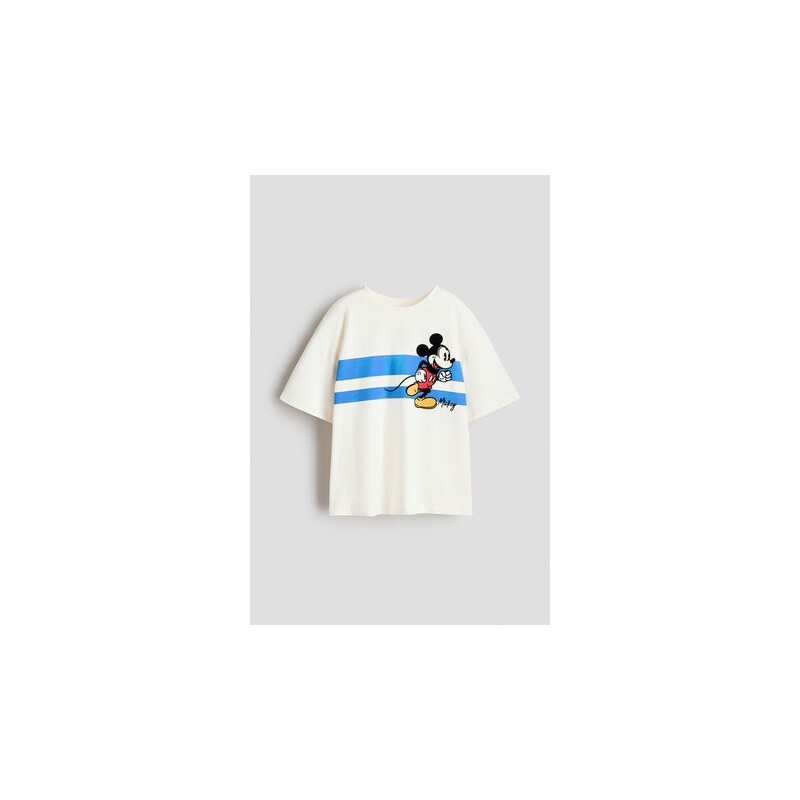 H&M - Oversized tričkos potiskem - Krémová/Myšák Mickey