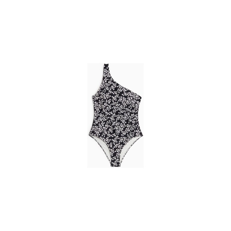 H&M - Plavkys odhaleným ramenem Light Shape - Černá/Květy