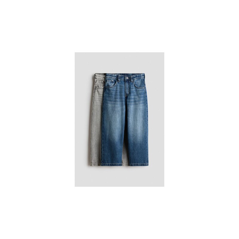H&M - Džíny Baggy Fit 2 kusy - Světle Šedý Denim/Denim Blue