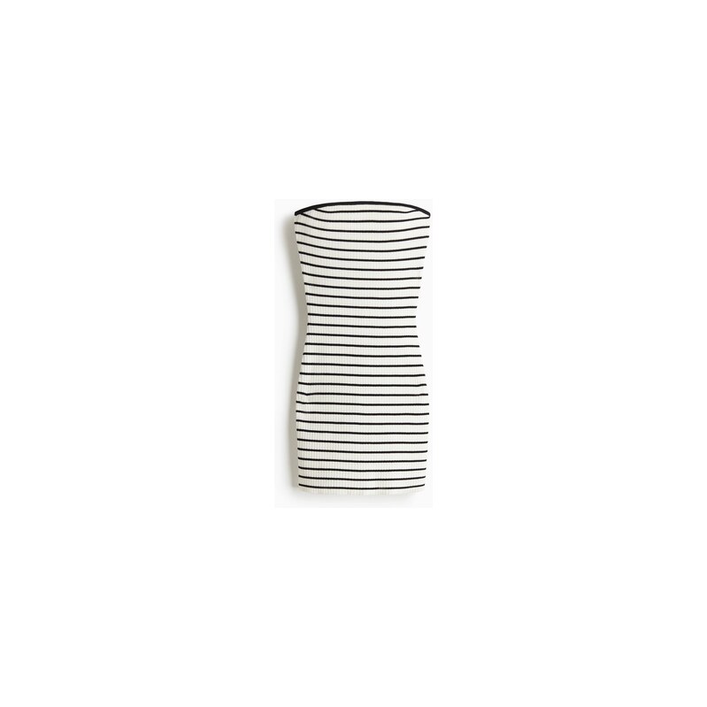 H&M - Šaty bandeau z žebrovaného úpletu - Bílá/Proužky