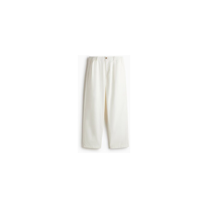H&M - Elegantní kalhoty z lněné směsi Relaxed Fit - Bílá