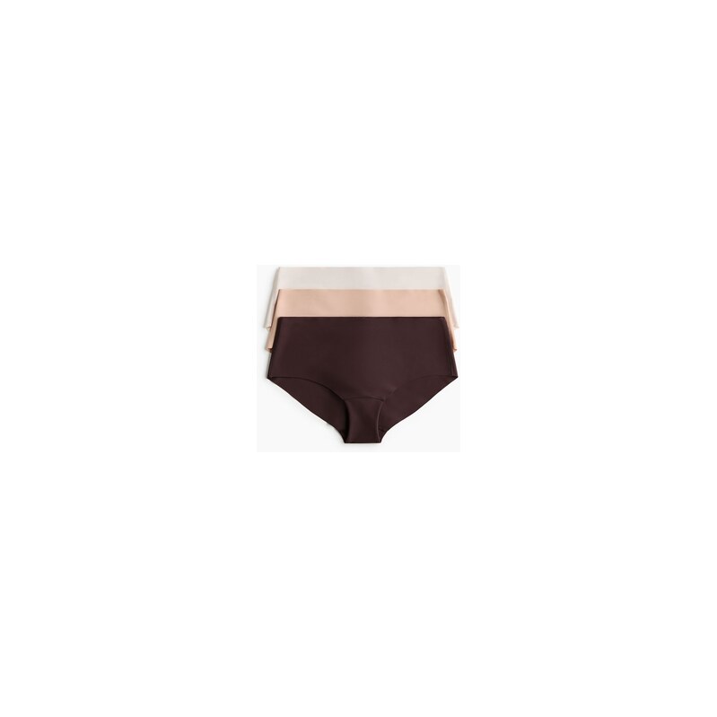 H&M - Neviditelné kalhotky hipster 3 kusy - Béžová/Tmavě Hnědá