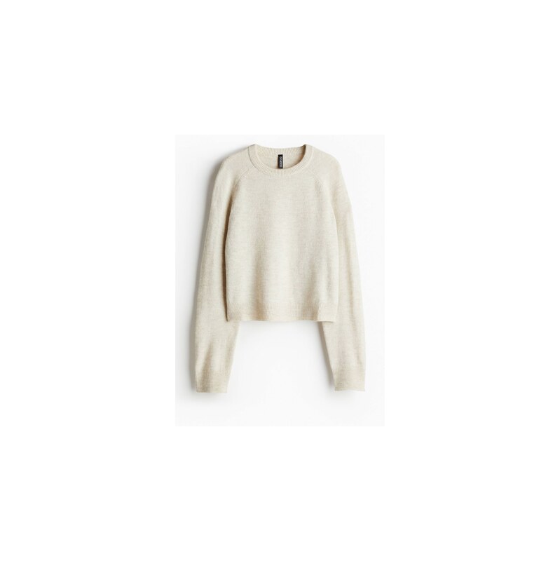 H&M - Krátký svetr z jemného úpletu - Světle Béžový Melír