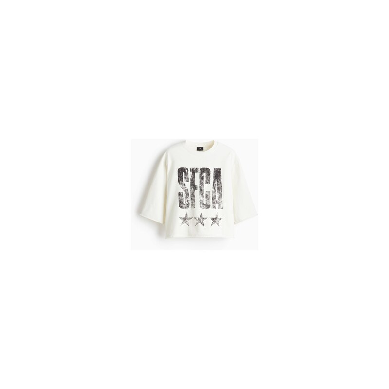 H&M - Cropped tričko Oversized Fit - Bílá/Sfca
