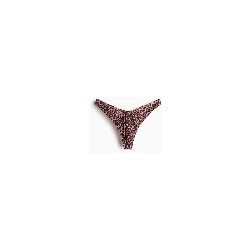 H&M - Bikinové kalhotky thong - Světle Béžová/Leopardí Potisk
