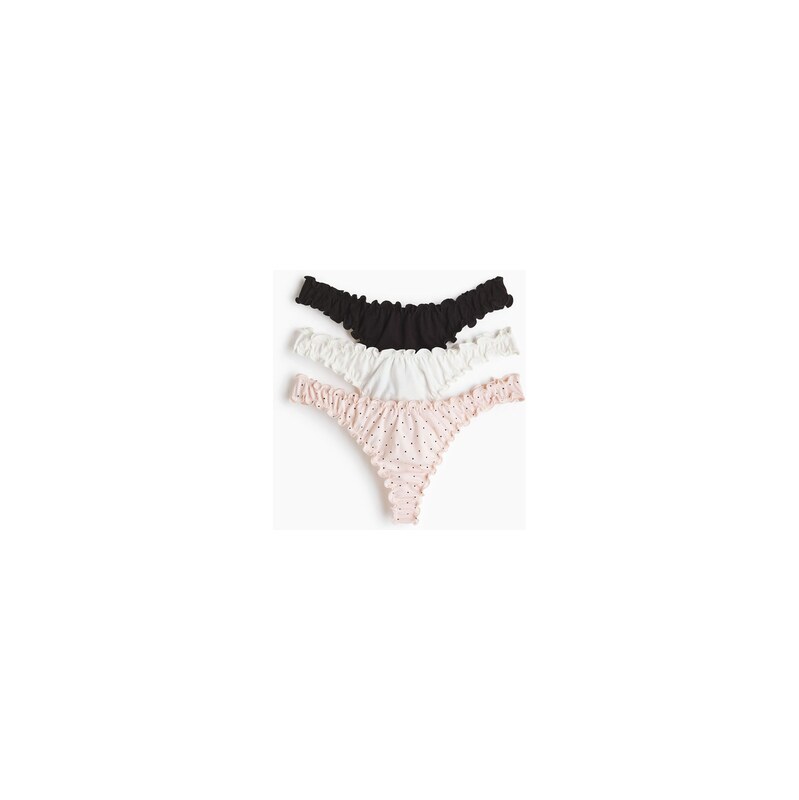 H&M - Kalhotky thongs overlockovými detaily 3 kusy - Světle