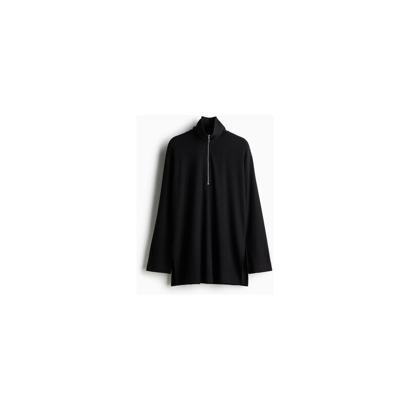 H&M - Žebrovaný tops horním zipem - Černá