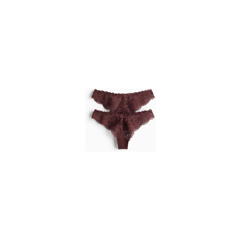 H&M - Krajkové kalhotky brazilian 2 kusy - Rezavě Hnědá