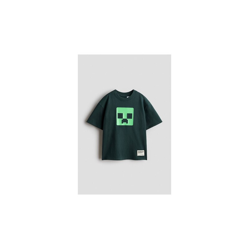H&M - Oversized tričkos potiskem - Tmavě Zelená/Minecraft