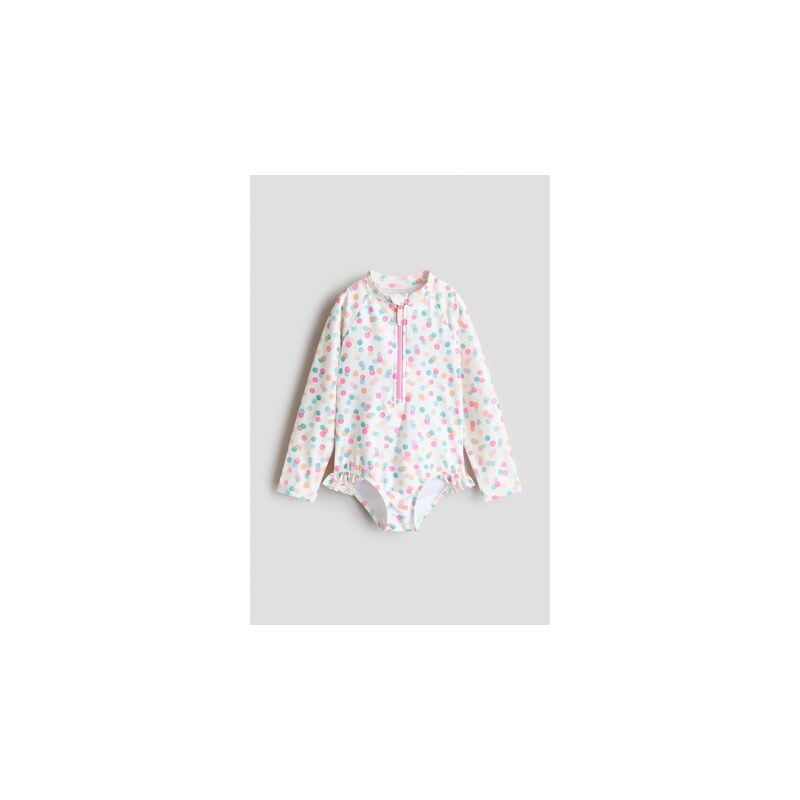 H&M - Jednodílné plavkys dlouhým rukávem - Bílá/Puntíky