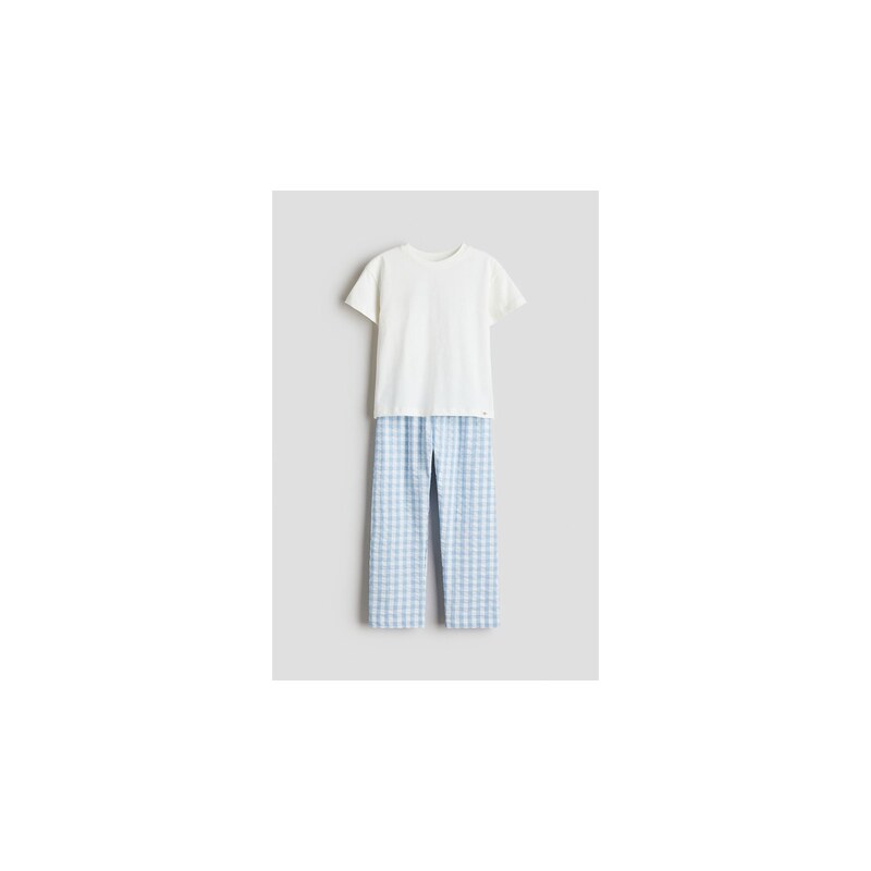 H&M - Bavlněné pyžamo - Bleděmodrá/Kostka Gingham