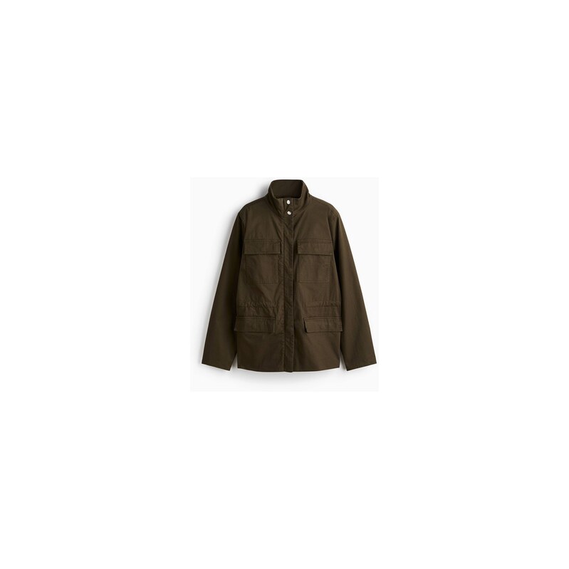H&M - Bavlněná bunda utility - Tmavě Zelená Khaki