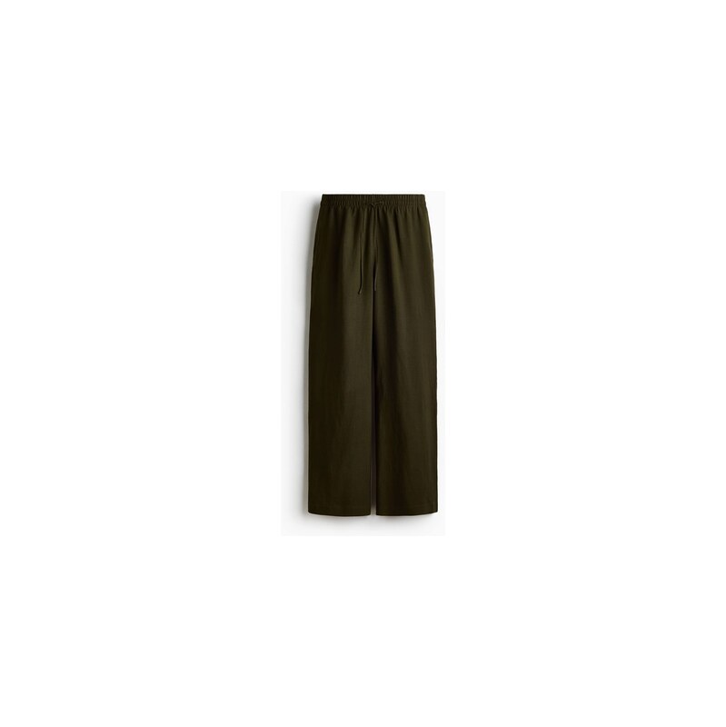 H&M - Kalhoty z lněné směsi - Tmavě Zelená Khaki