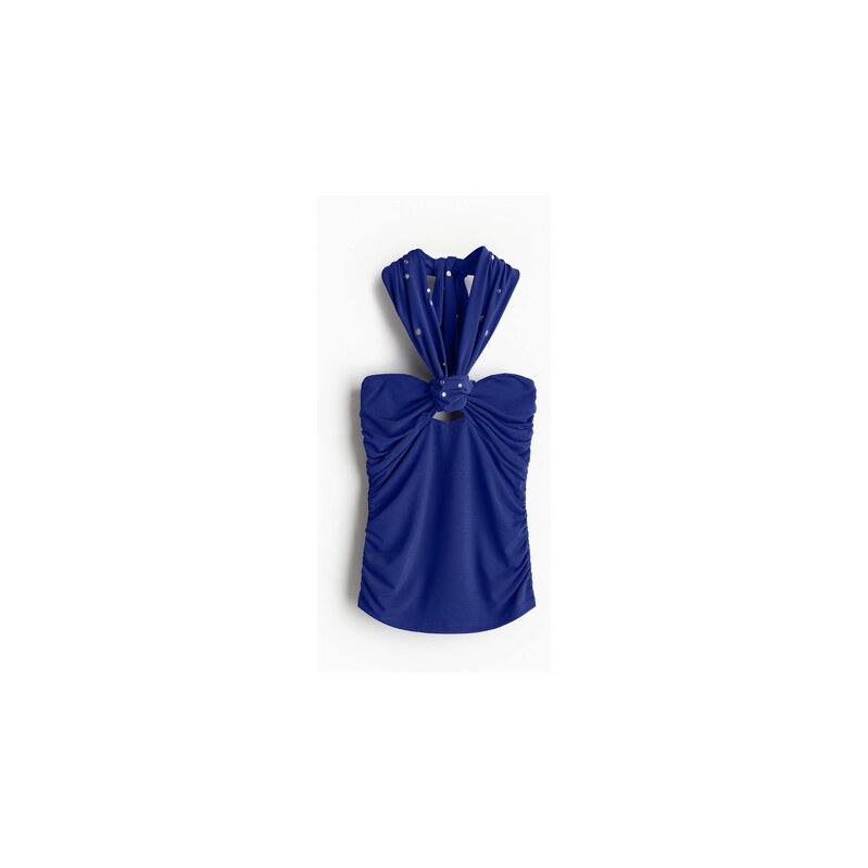 H&M - Top halterneck se štrasovými detaily - Sytě Modrá