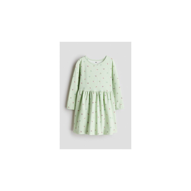 H&M - Bavlněné šatys potiskem - Světle Zelená/Květy