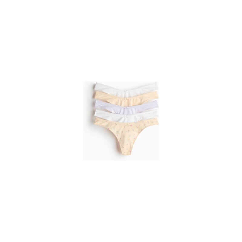 H&M - Bavlněné kalhotky thong 5 kusů - Světle Žlutá/Šeříková