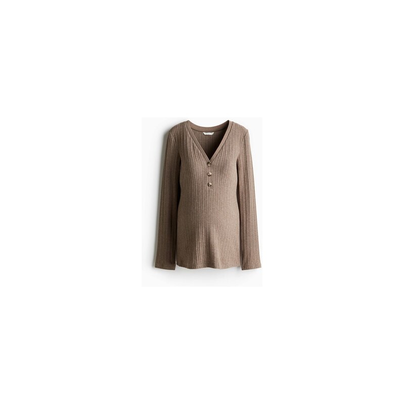 H&M - MAMA Top z žebrovaného úpletus výstřihem do V - Béžový
