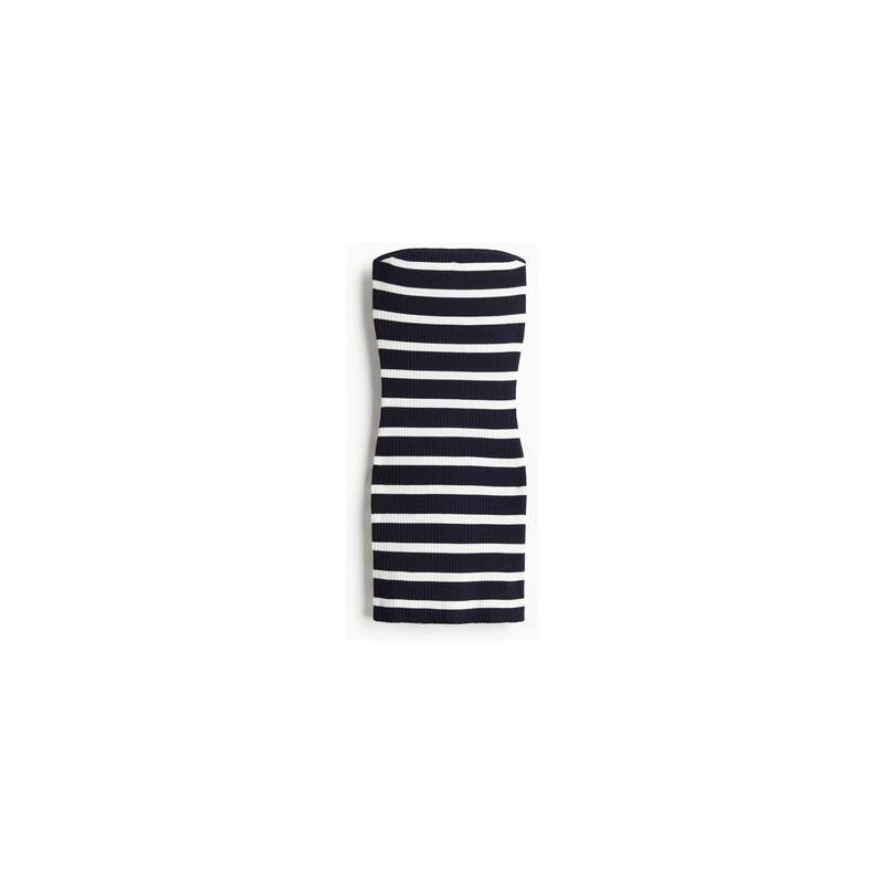 H&M - Šaty bandeau z žebrovaného úpletu - Černá/Bílé Proužky