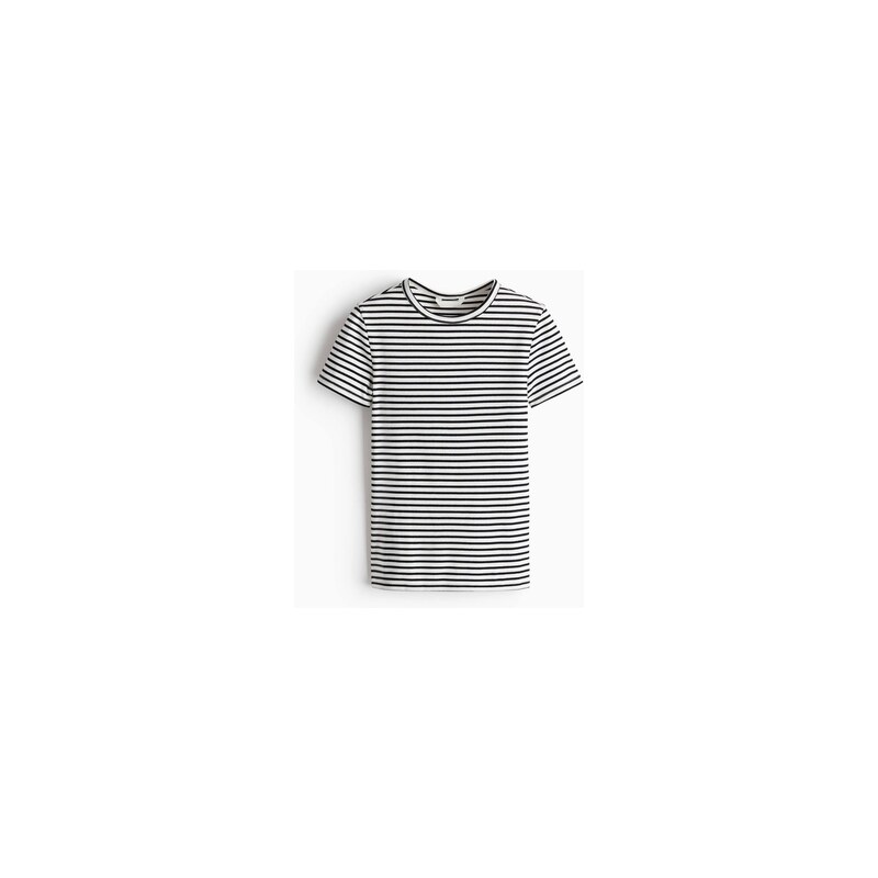 H&M - Žebrované tričko - Bílá/Proužky