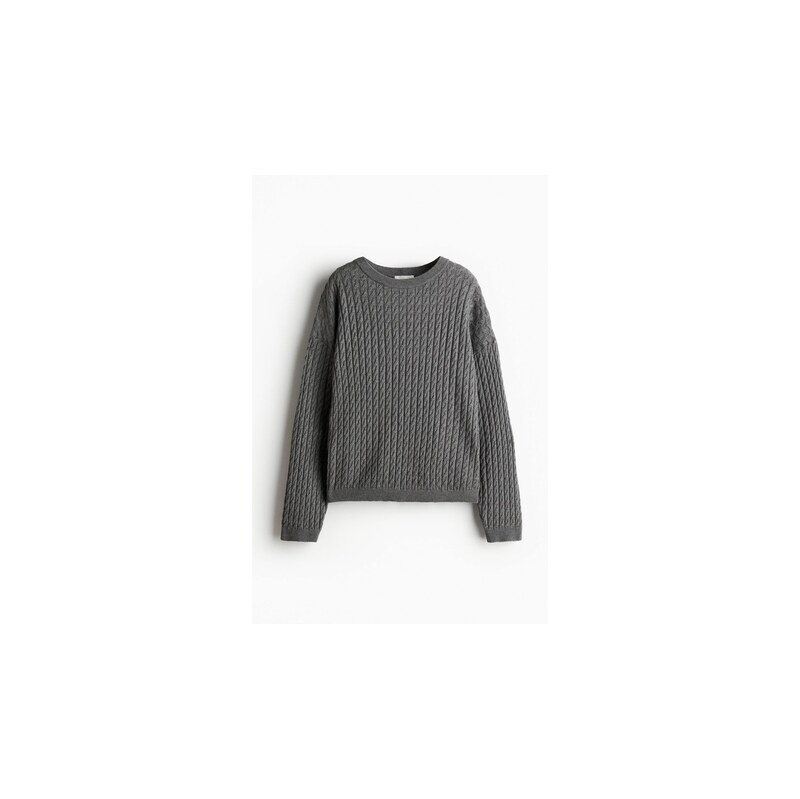 H&M - Svetr z kašmírové směsis copánkovým vzorem - Tmavě Šedý