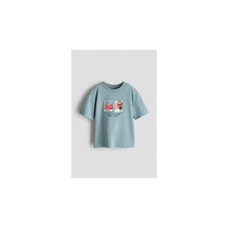 H&M - Oversized tričkos potiskem - Tlumená Tyrkysová/Auta