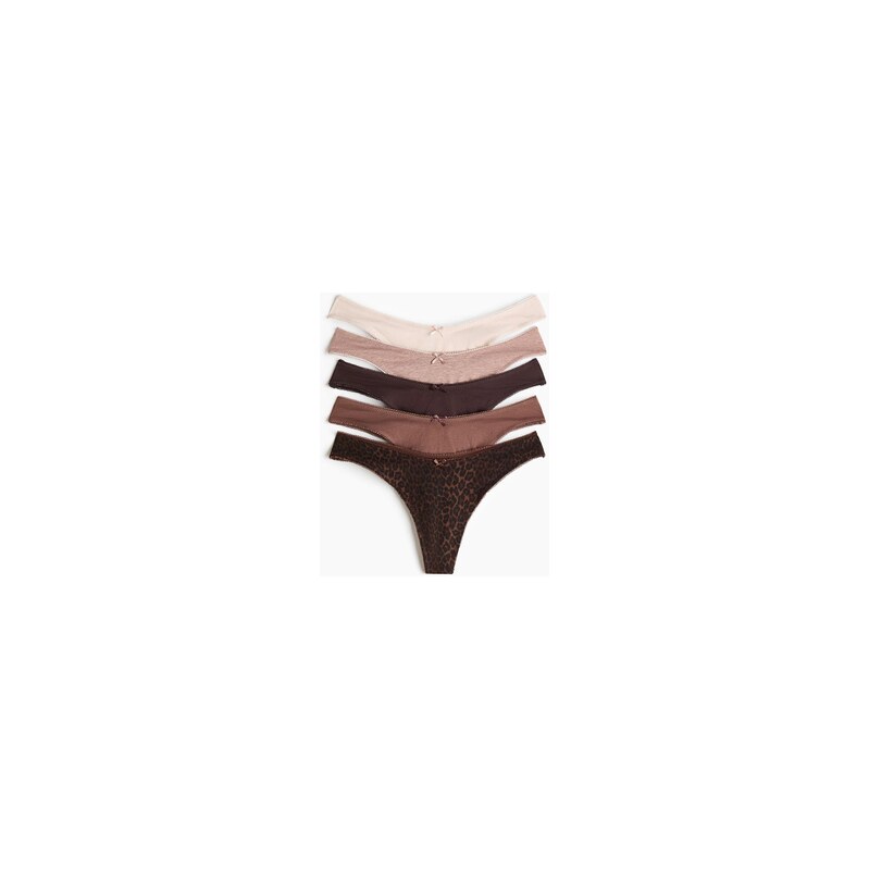 H&M - Bavlněné kalhotky thong 5 kusů - Tmavě Hnědá/Hnědá/Béžový