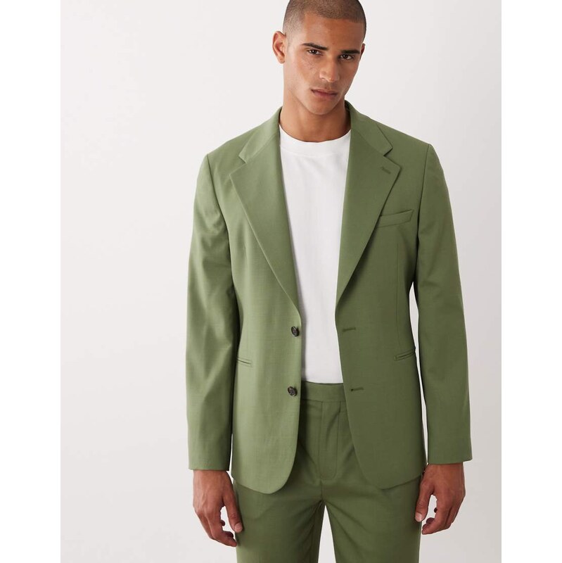 ASOS DESIGN 100% summer wool slim suit jacket in green